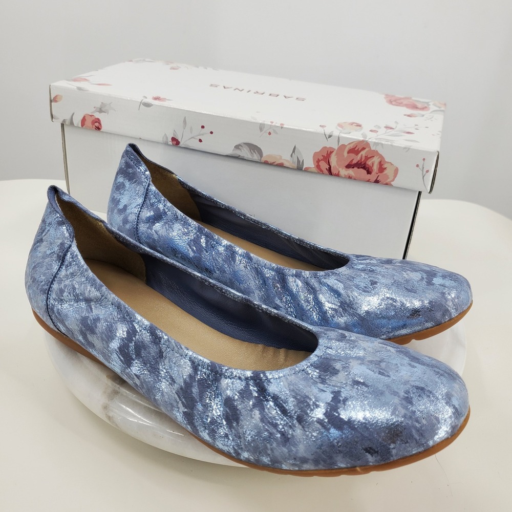 New Sabrinas 33877 Metallic Marble Ballet Flats Zafiro Blue Leather 41 Office